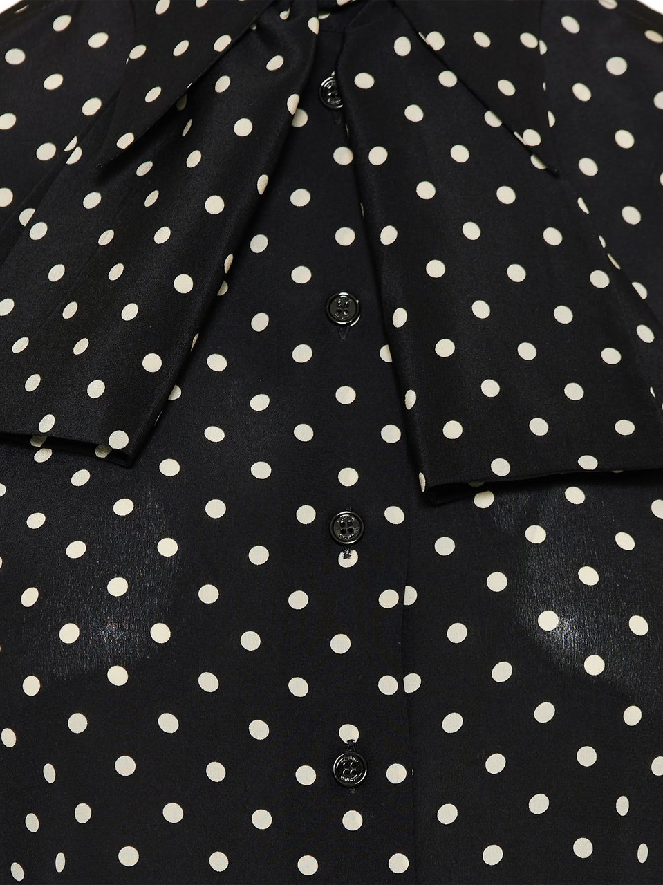 Valentino Black Polka Dot Silk Bow Shirt Zwart