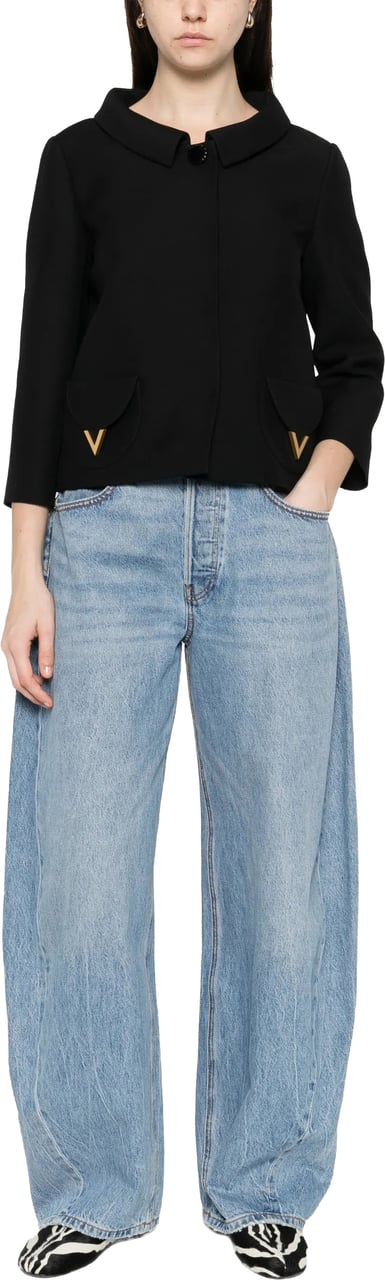 Valentino Black Cropped V-Gold Accent Jacket Zwart