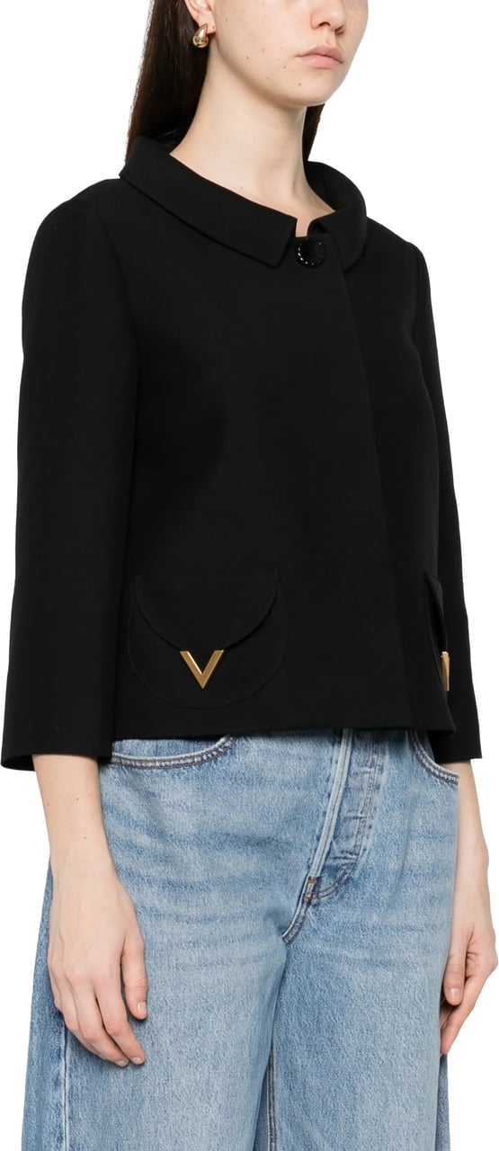 Valentino Black Cropped V-Gold Accent Jacket Zwart