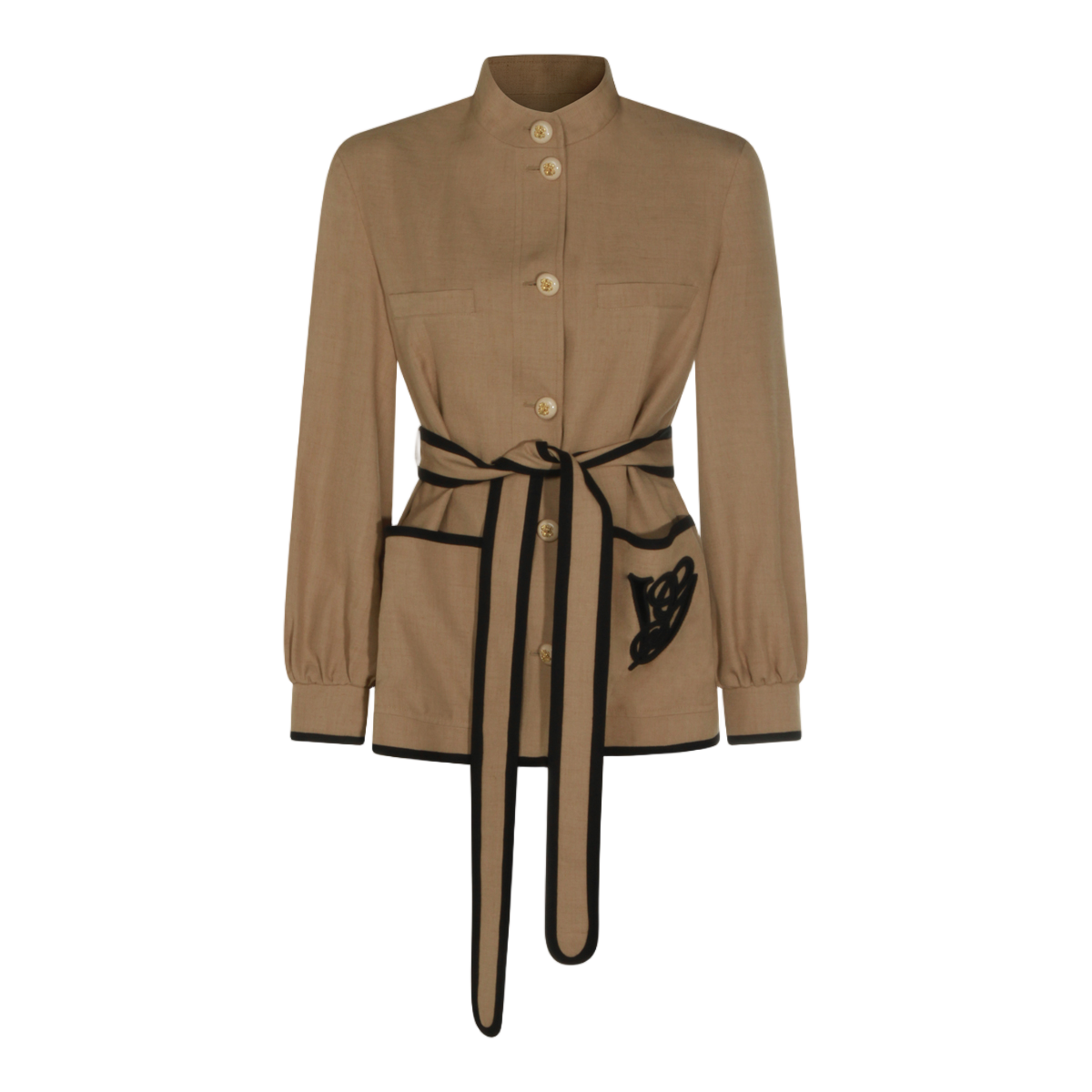 Valentino Structured Brown Jacket with High Collar Bruin