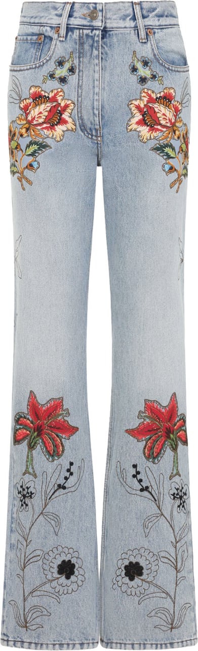Valentino Denim 5 Pockets Embroidered Flowers Jeans Divers