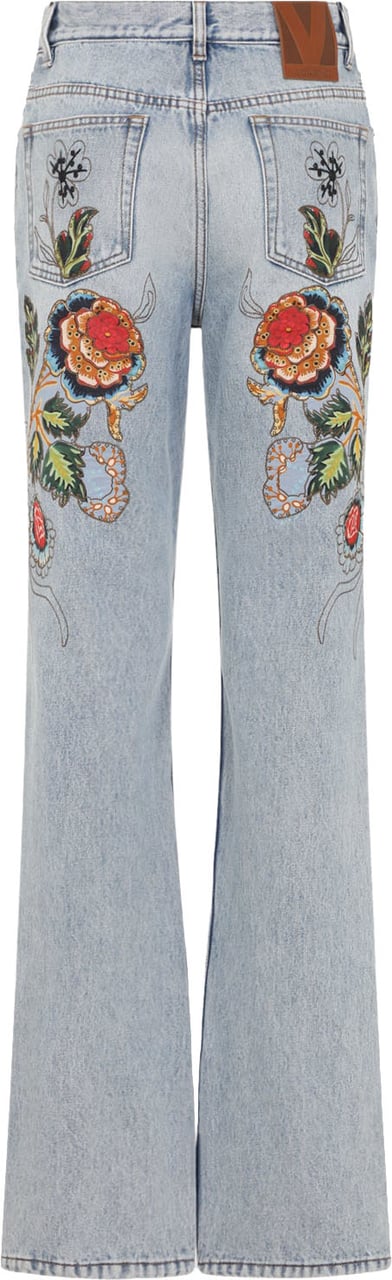 Valentino Denim 5 Pockets Embroidered Flowers Jeans Divers