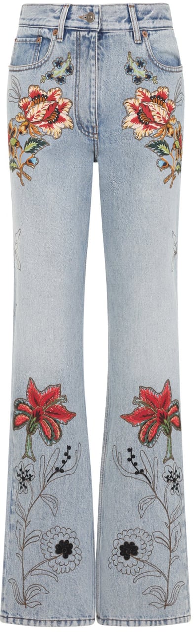 Valentino Denim 5 Pockets Embroidered Flowers Jeans Divers