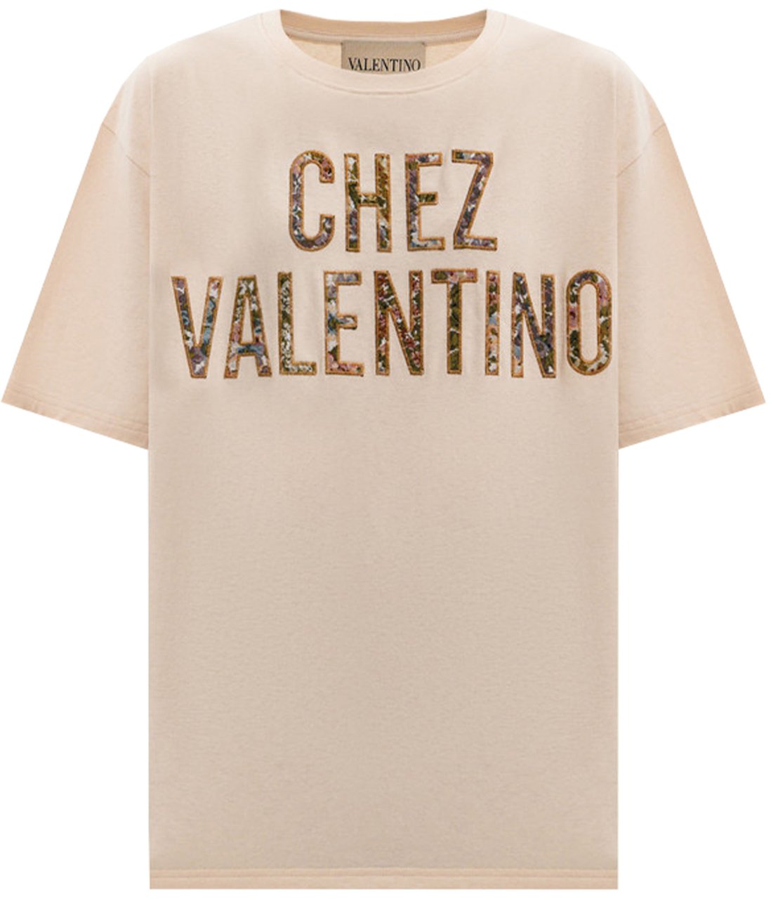Valentino Neutral Relaxed-Fit Textured Lettering T-shirt Neutraal