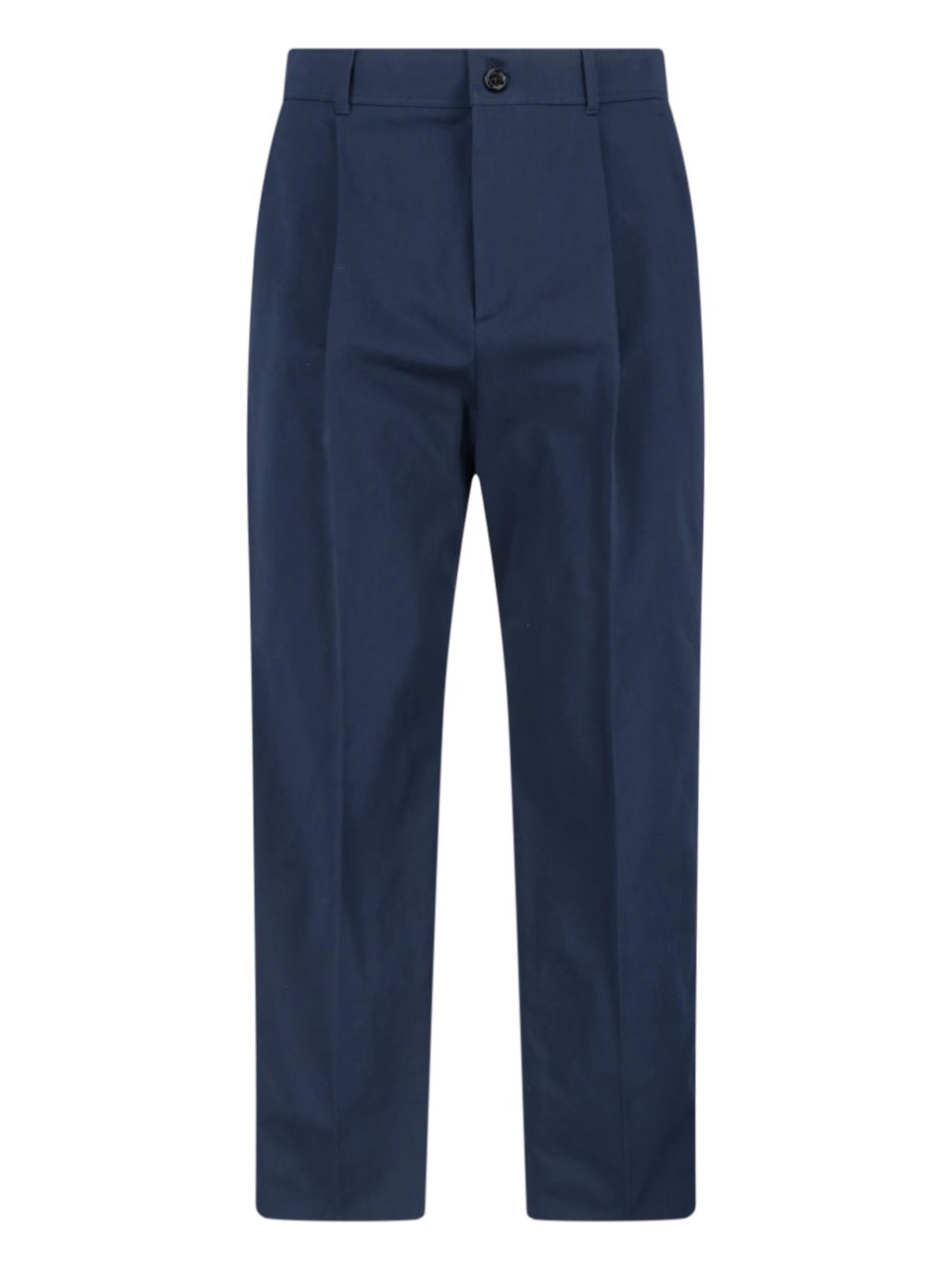 Valentino Navy Mid-Rise Tailored Cotton Trousers Blauw