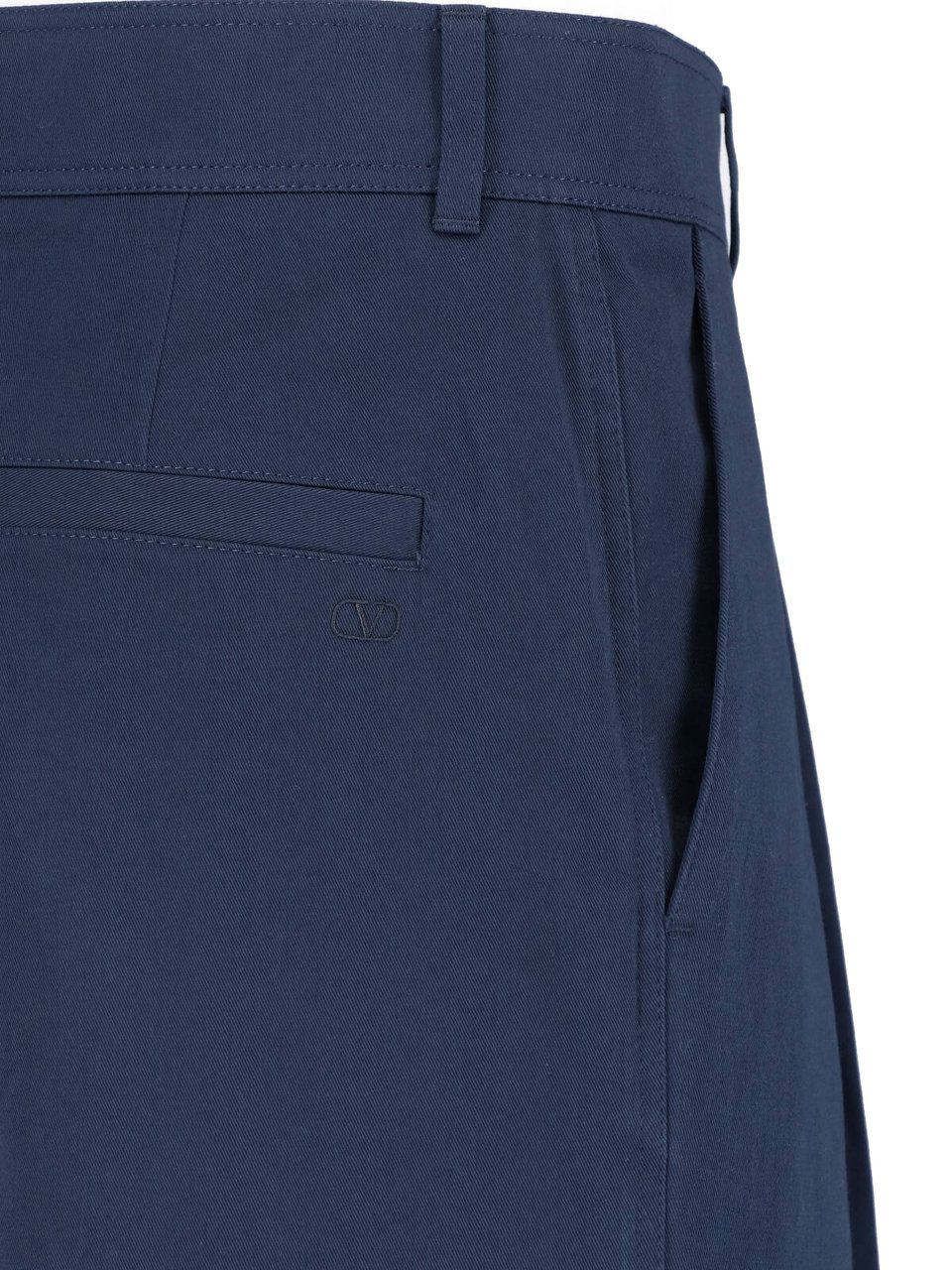 Valentino Navy Mid-Rise Tailored Cotton Trousers Blauw