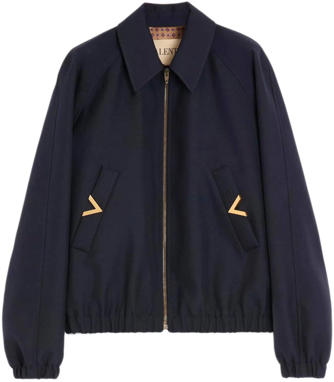 Valentino Dark Navy Polyester Classic Collar Jacket Zwart
