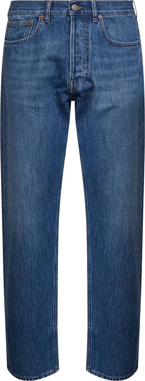 Valentino Medium Blue Straight-Leg Five-Pocket Denim Jeans Groen