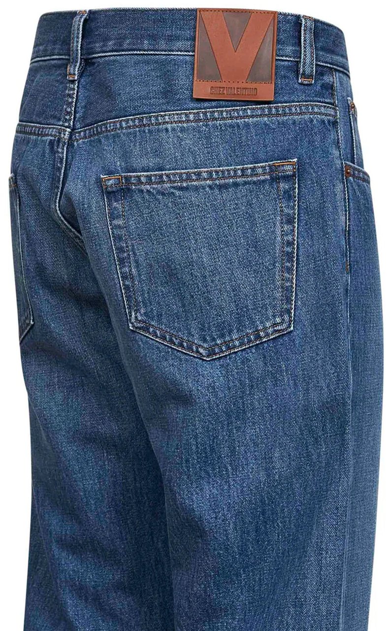 Valentino Medium Blue Straight-Leg Five-Pocket Denim Jeans Groen