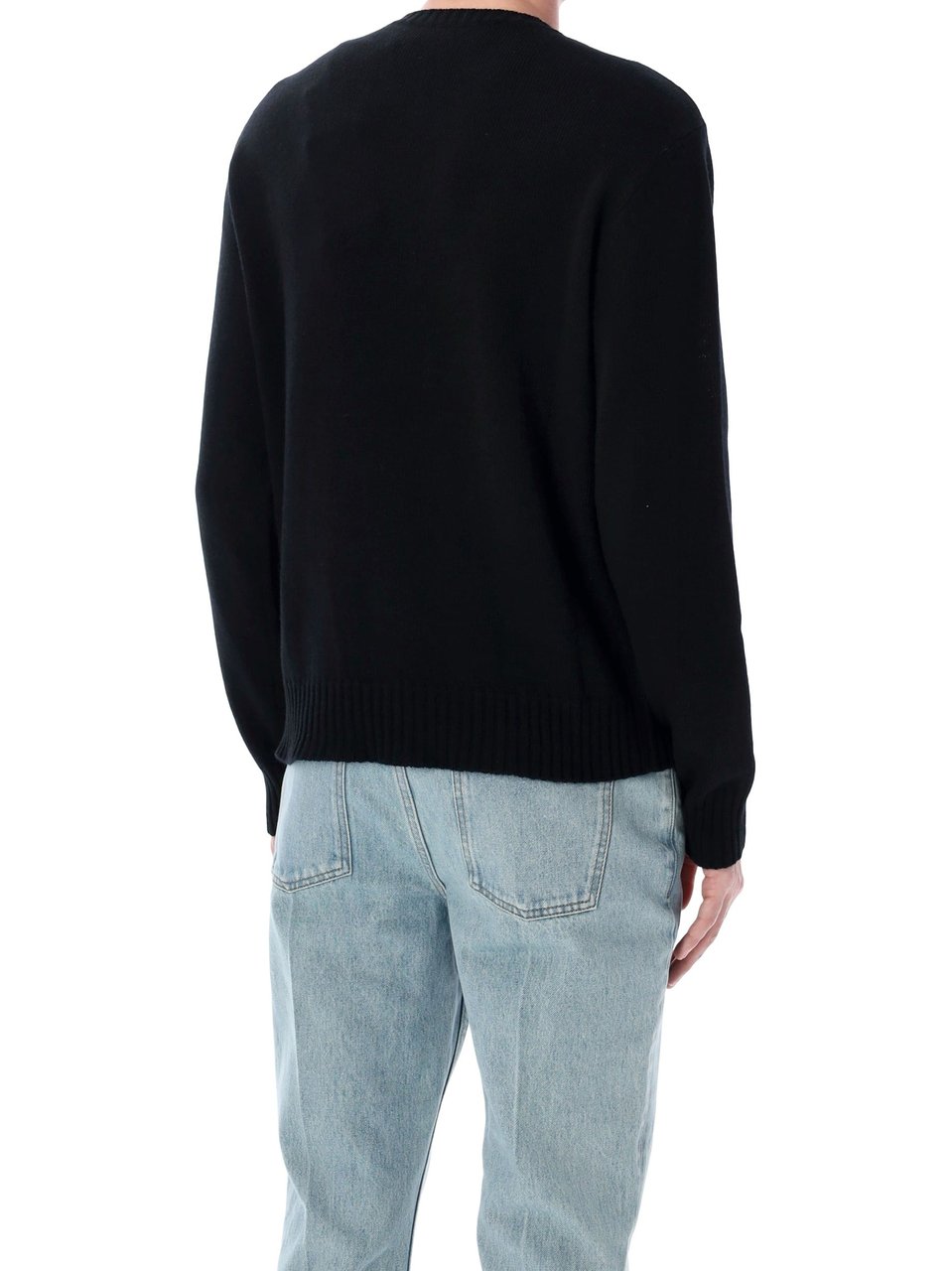 Valentino Cream Leopard Graphic Crewneck Sweater Zwart