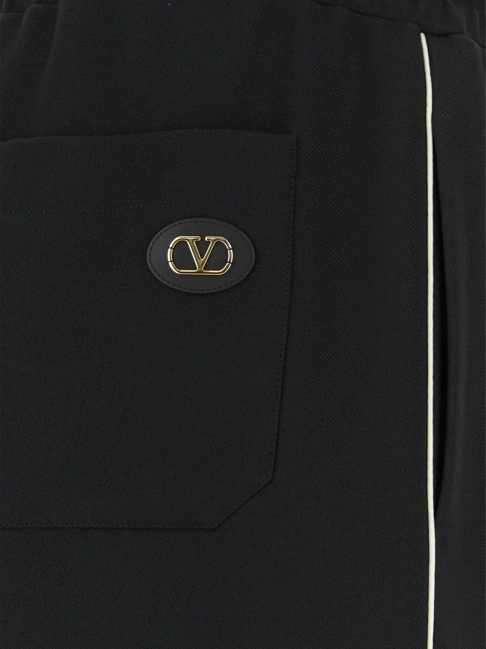 Valentino Black Wide-leg Logo Plaque Jersey Pants Zwart