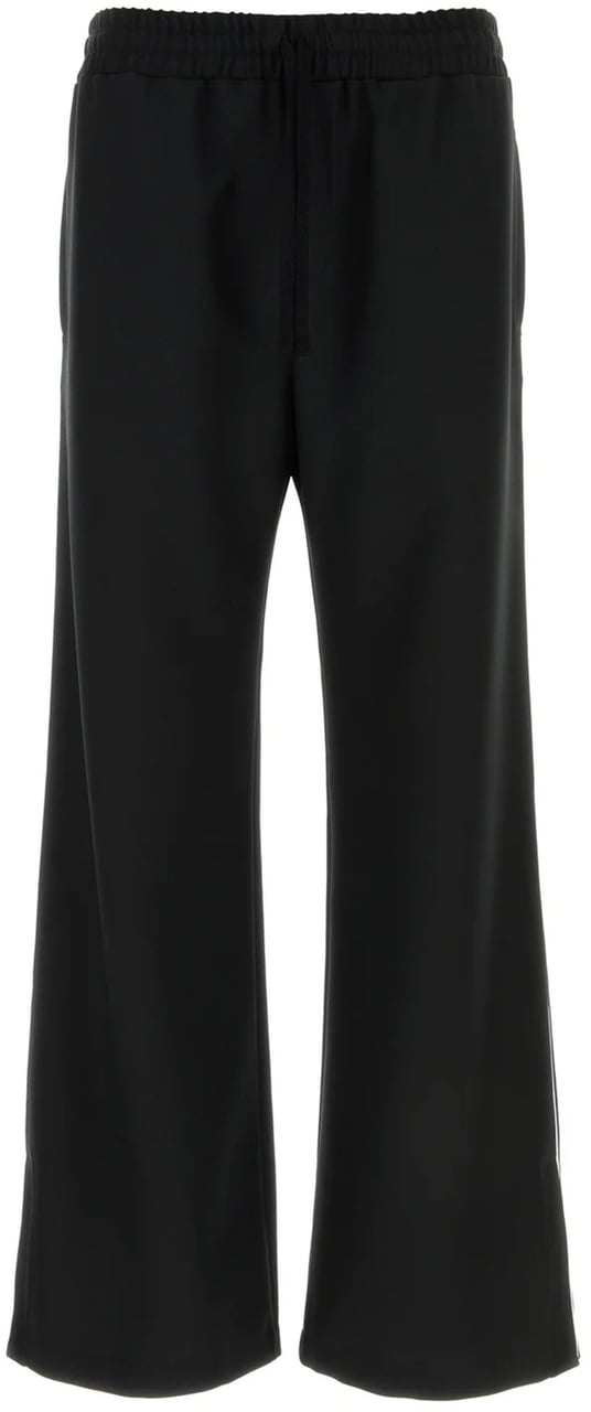 Valentino Black Wide-leg Logo Plaque Jersey Pants Zwart