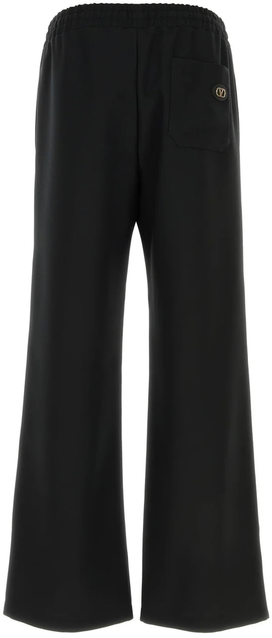 Valentino Black Wide-leg Logo Plaque Jersey Pants Zwart