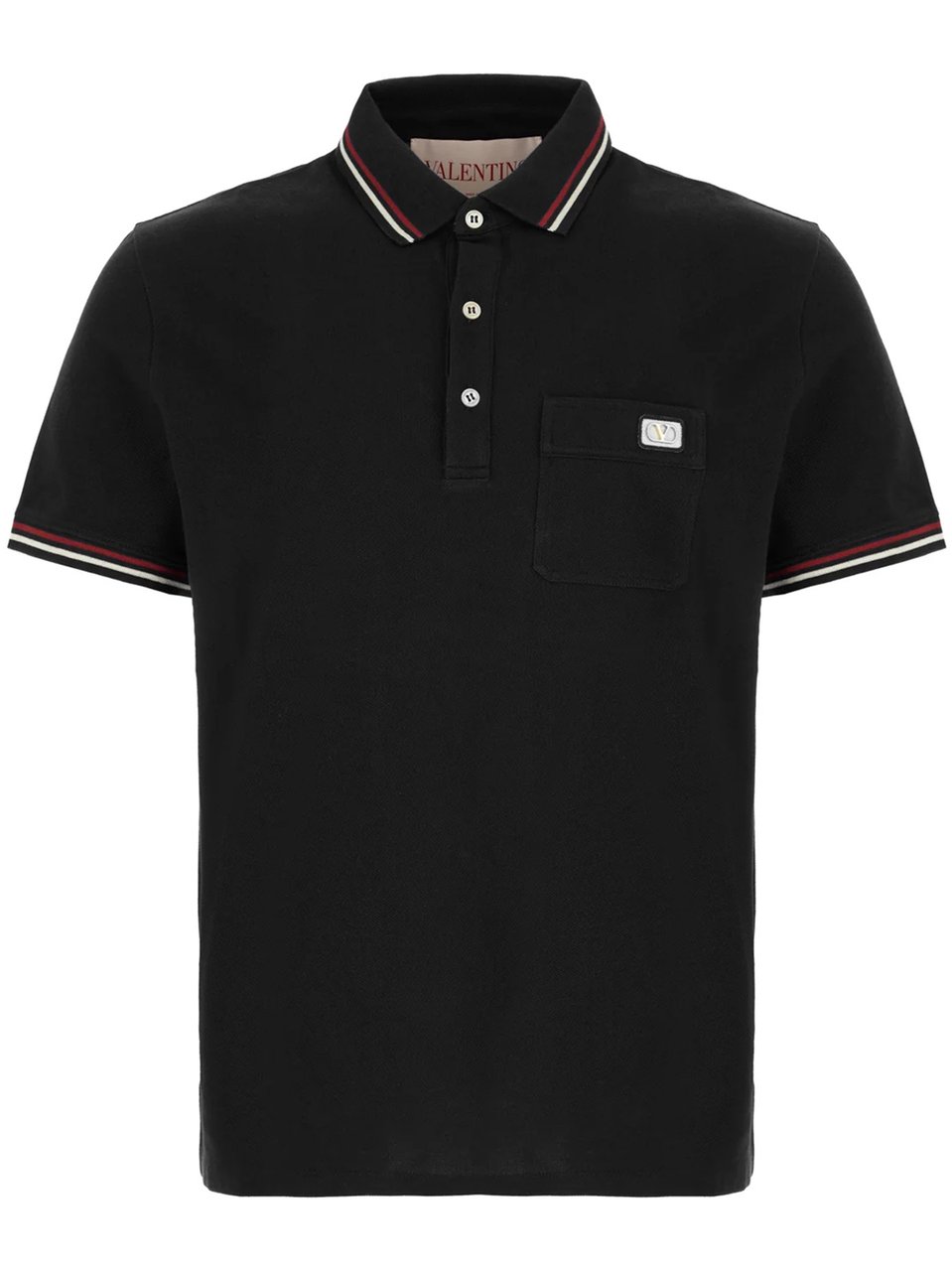 Valentino Black Short-Sleeve Striped Accent Cotton Polo Zwart