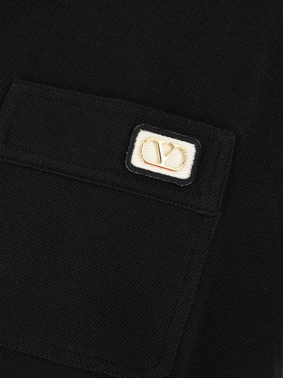 Valentino Black Short-Sleeve Striped Accent Cotton Polo Zwart
