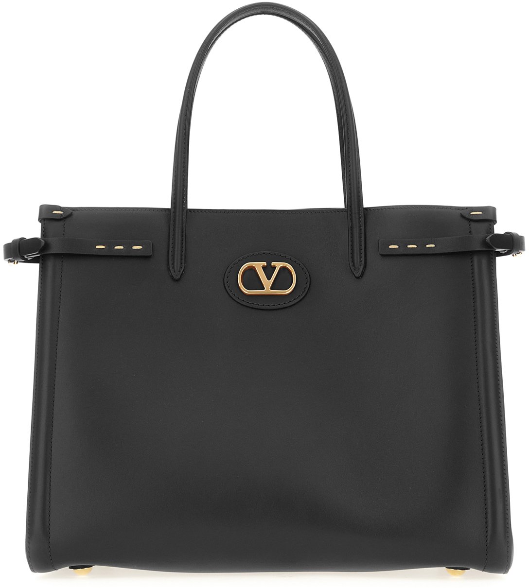 Valentino Garavani Black leather VLogo Signature shopping bag Zwart