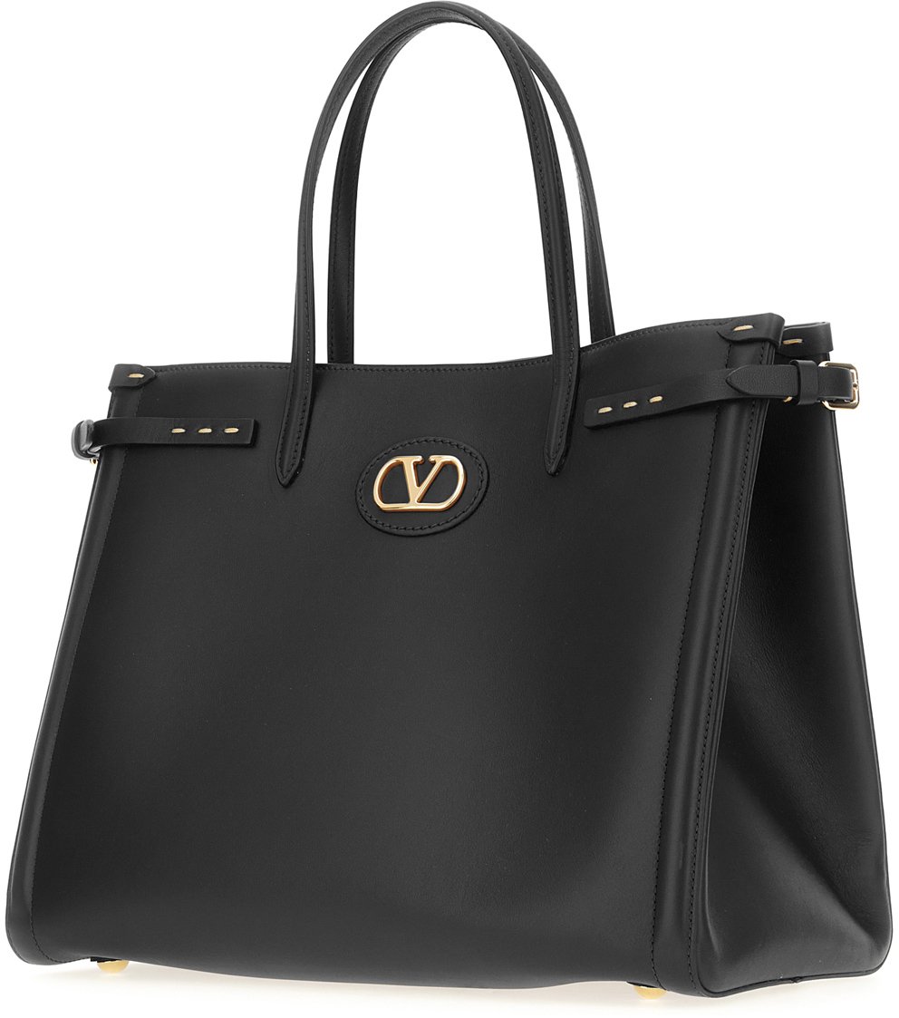 Valentino Garavani Black leather VLogo Signature shopping bag Zwart