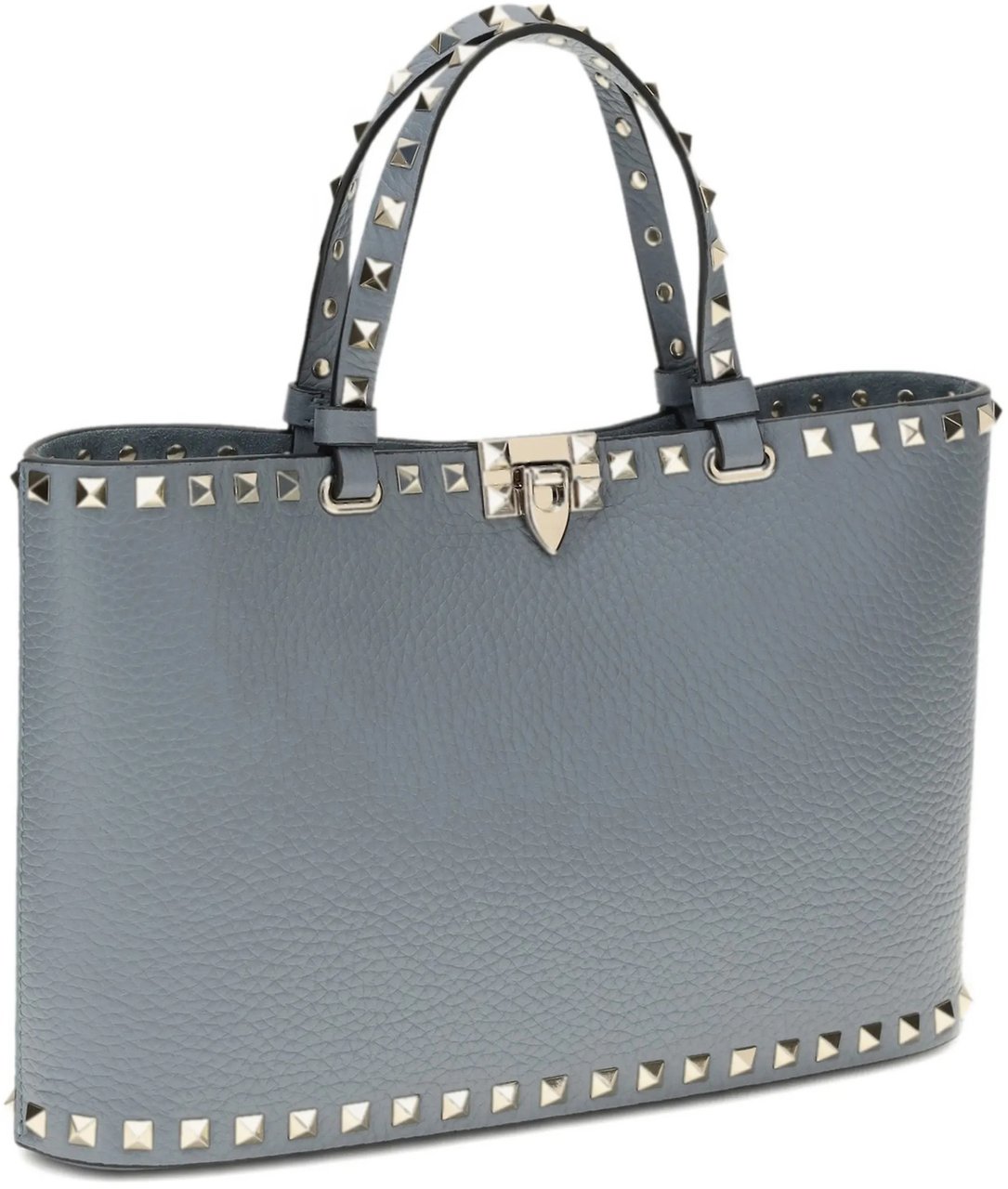 Valentino Black Structured Textured Leather Studded Tote Grijs