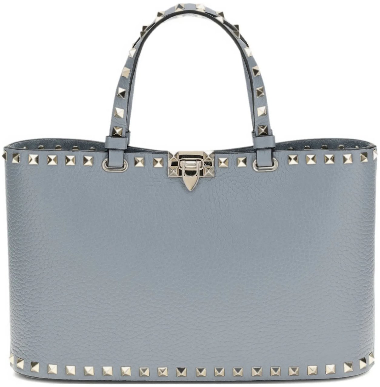 Valentino Black Structured Textured Leather Studded Tote Grijs