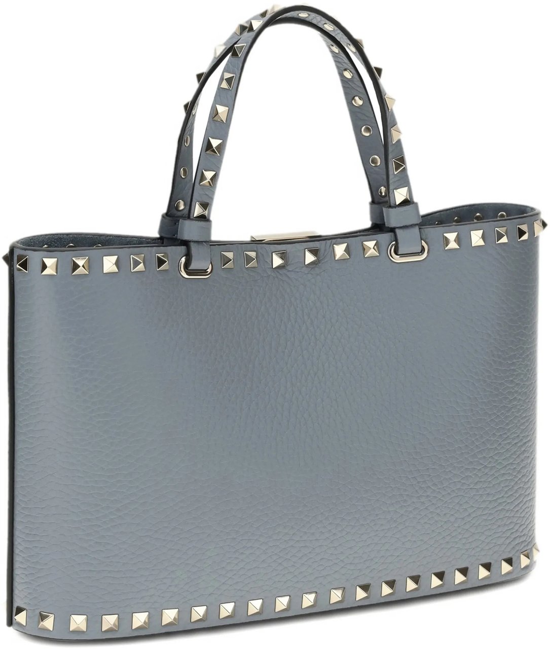 Valentino Black Structured Textured Leather Studded Tote Grijs