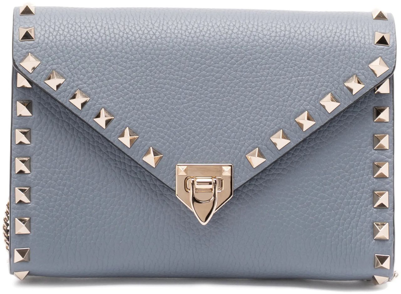 Valentino Blue Structured Studded Envelope Mini Bag Grijs