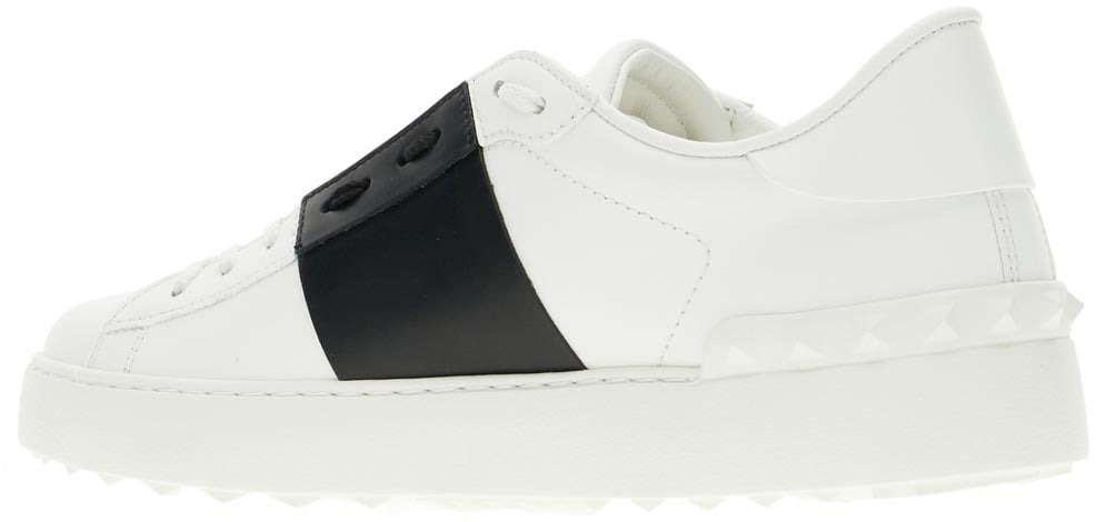 Valentino Garavani White leather Open sneakers with black band Wit