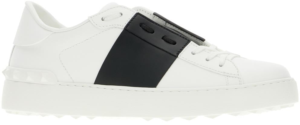 Valentino Garavani White leather Open sneakers with black band Wit