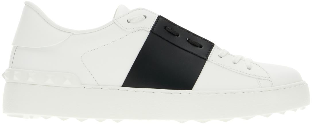 Valentino Garavani White leather Open sneakers with black band Wit