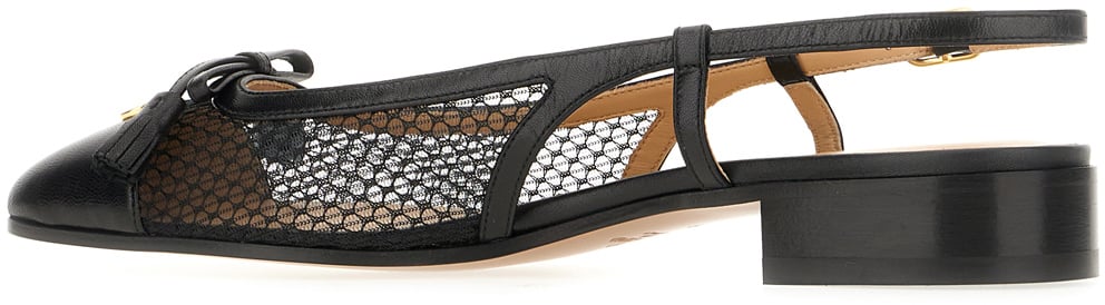 Valentino Valentino Garavani Black leather and fabric Valet Du Roi ballerinas Zwart