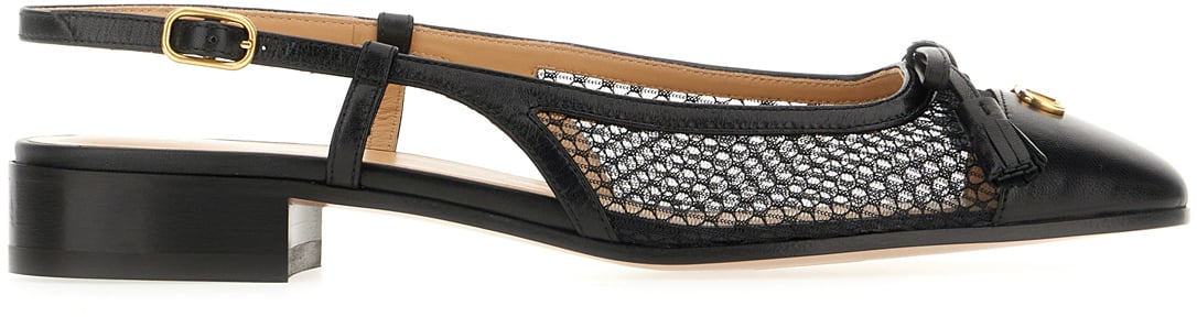 Valentino Valentino Garavani Black leather and fabric Valet Du Roi ballerinas Zwart