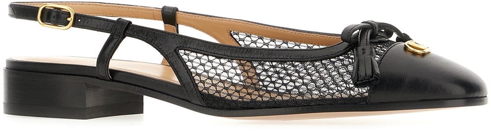 Valentino Valentino Garavani Black leather and fabric Valet Du Roi ballerinas Zwart