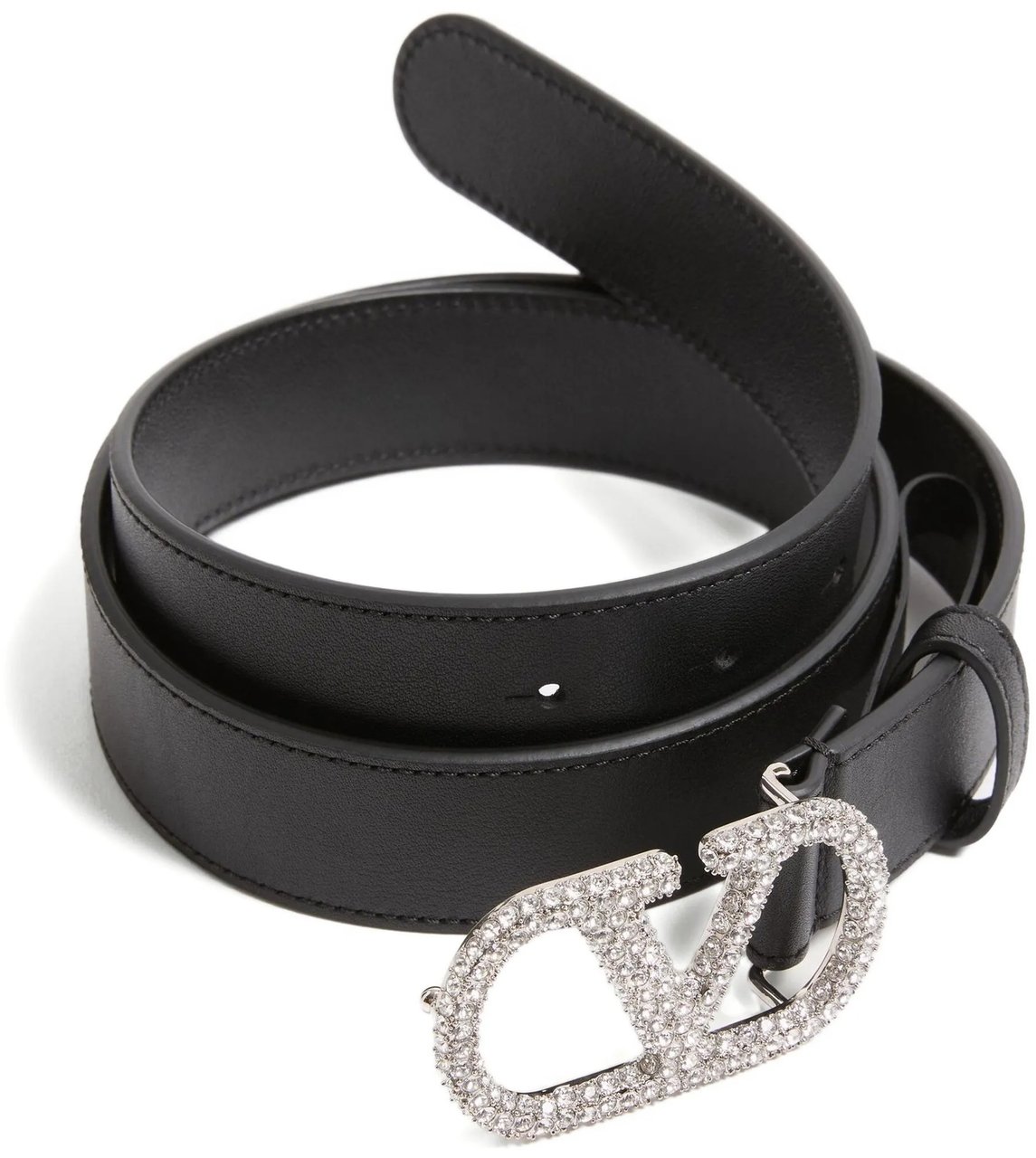 Valentino Black Vlogo Signature Crystal Buckle Belt Grijs