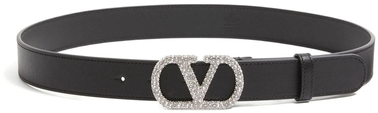 Valentino Black Vlogo Signature Crystal Buckle Belt Grijs