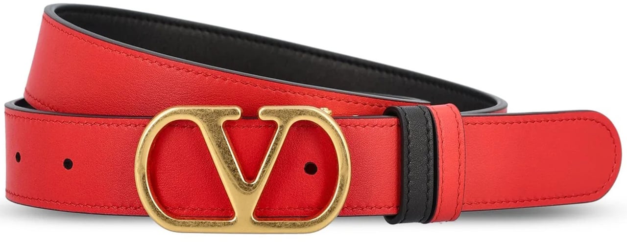 Valentino Black/Red Reversible Vlogo Signature Leather Belt Zwart