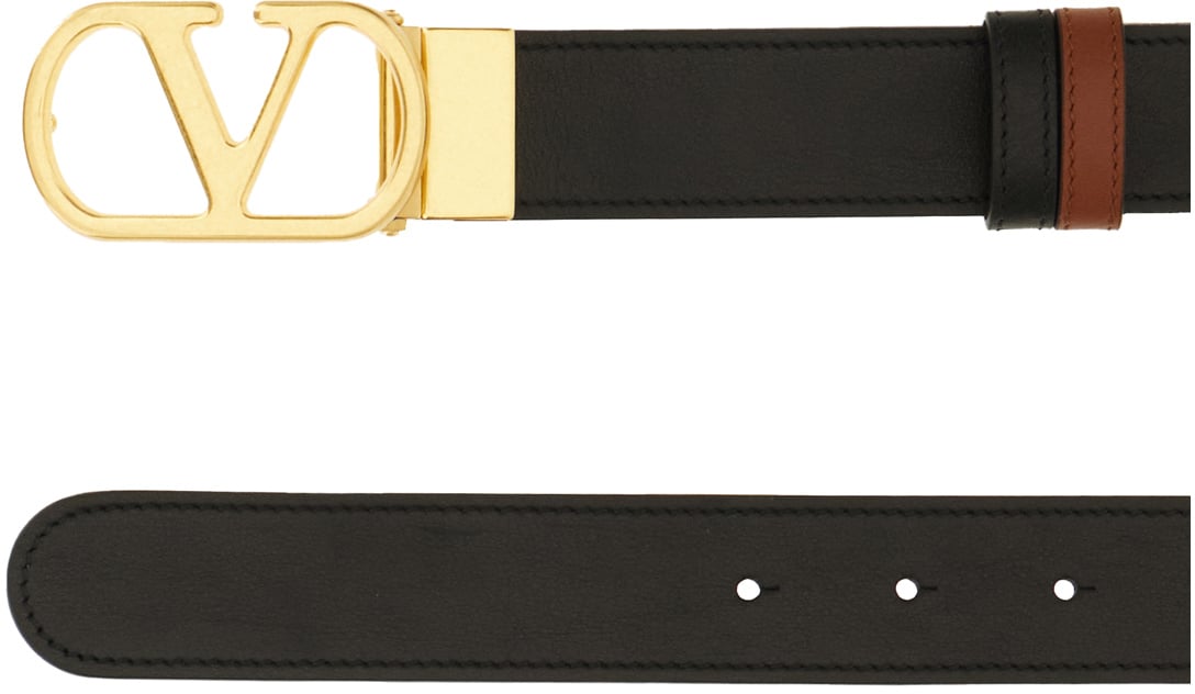 Valentino Valentino Garavani Black leather reversible belt Zwart