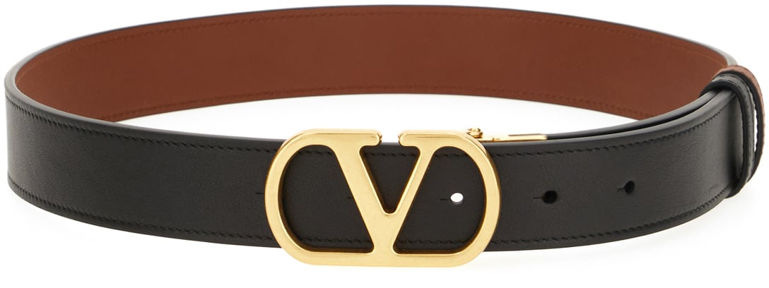 Valentino Valentino Garavani Black leather reversible belt Zwart