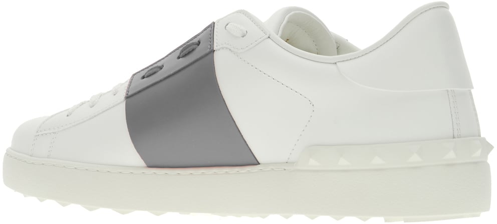 Valentino Valentino Garavani White leather Open sneakers with grey band Wit