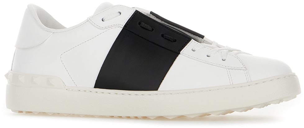 Valentino Valentino Garavani White leather Open sneakers with black band Wit