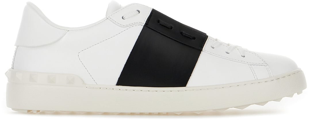 Valentino Valentino Garavani White leather Open sneakers with black band Wit