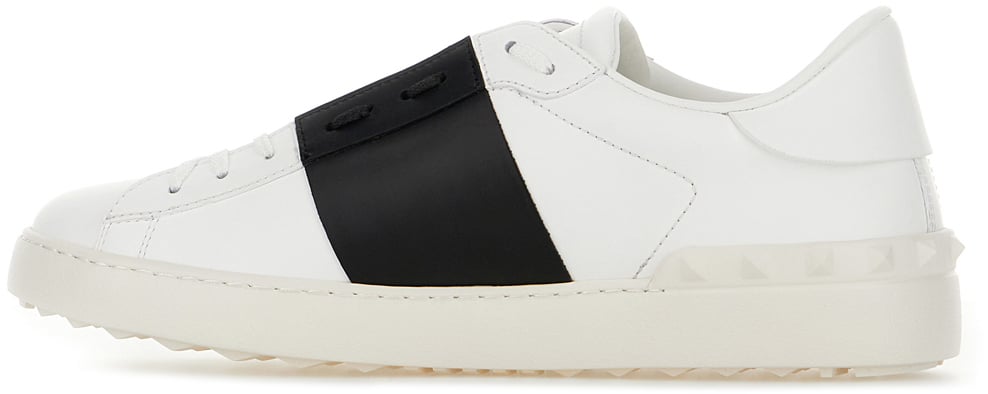 Valentino Valentino Garavani White leather Open sneakers with black band Wit