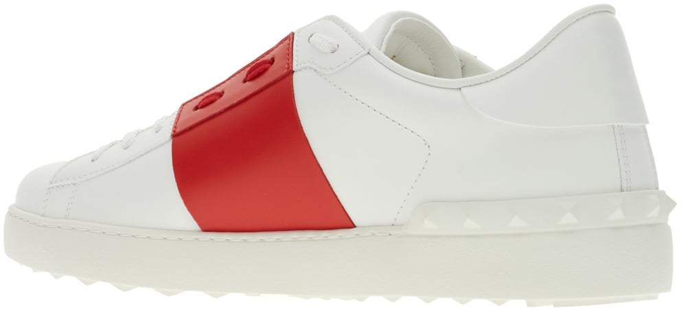 Valentino Valentino Garavani White leather Open sneakers with red band Wit