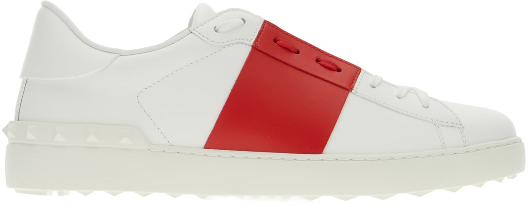 Valentino Valentino Garavani White leather Open sneakers with red band Wit