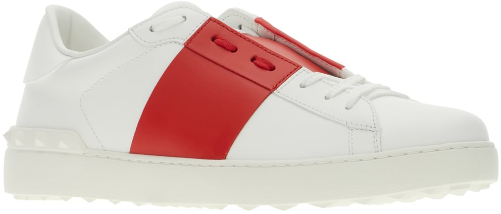 Valentino Valentino Garavani White leather Open sneakers with red band Wit