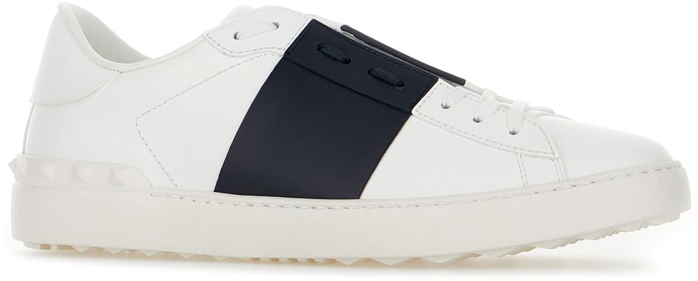 Valentino Valentino Garavani White leather Open sneakers with blue navy band Wit