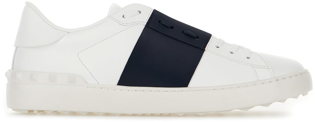 Valentino Valentino Garavani White leather Open sneakers with blue navy band Wit