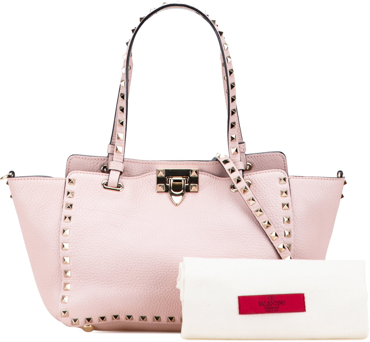Valentino Small Grained Calfskin Rockstud Trapeze Satchel Roze