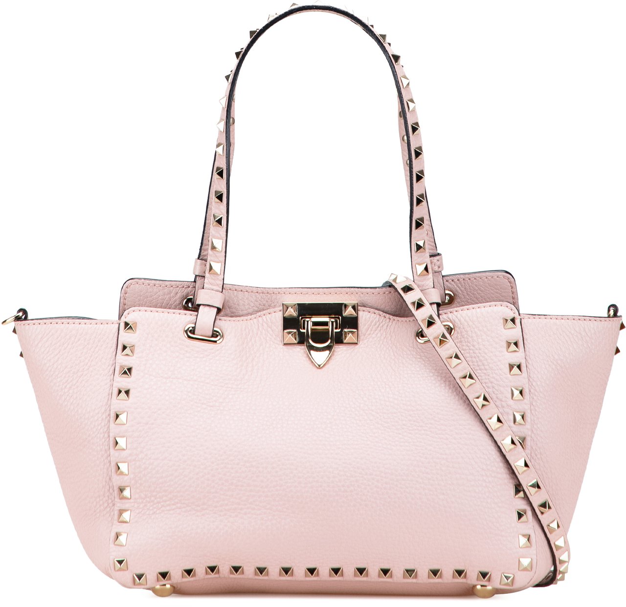 Valentino Small Grained Calfskin Rockstud Trapeze Satchel Roze