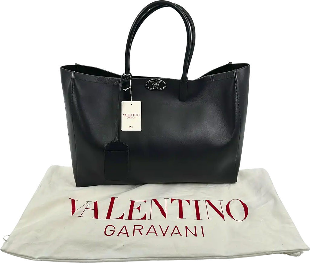 Valentino Valentino Garavani VLOGO Large Leather Shopper Bag / Mint Condition Zwart