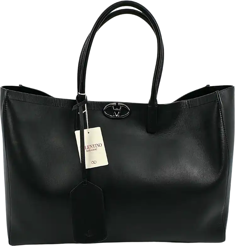 Valentino Valentino Garavani VLOGO Large Leather Shopper Bag / Mint Condition Zwart