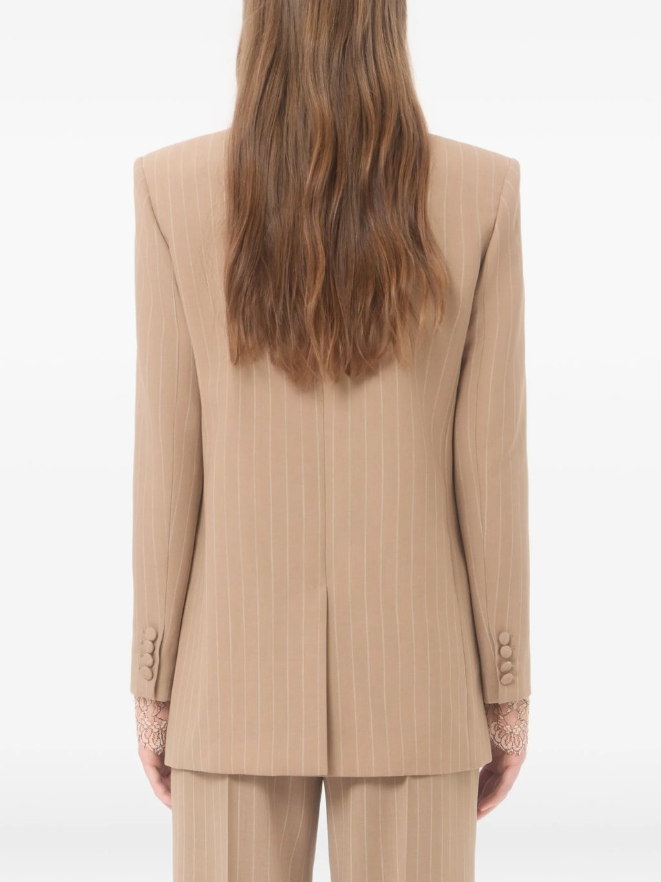 Valentino Double-Breasted Tailored Blazer with Pinstripes and Structured Shoulders Bruin